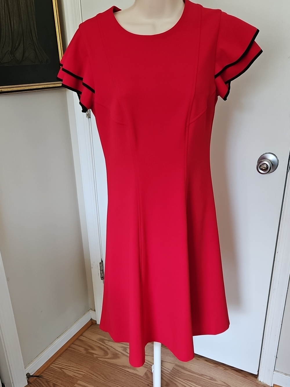 Tommy Hilfiger Red Flutter Sleeve Dress with Black Trim Size 4